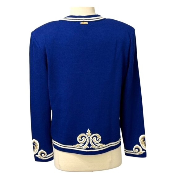 St. John Sport 2 PC Button Down Cardigan & Tank SET Royal Blue White Gold Size M - Picture 6 of 16
